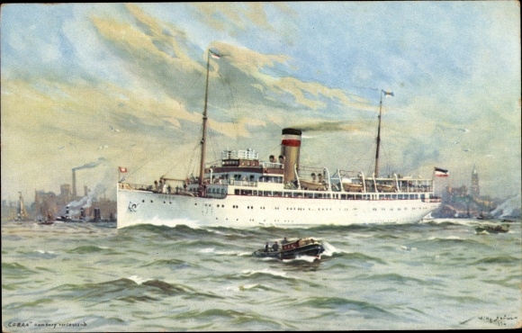 Artist PC Stöwer, Willy, HAPAG steamer Cobra, seaside resort service