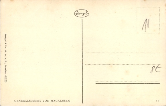 Postcard portrait drawing and autograph of Colonel General von Mackensen