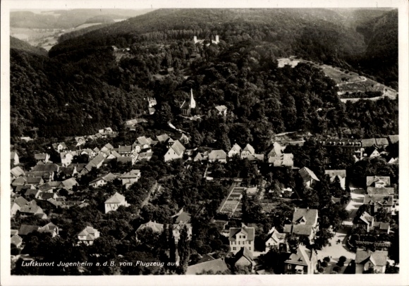 Ak Jugenheim an der Bergstraße Hessen, Luftkurort Jugenheim a. d. B., Ansicht vom Flugzeug
