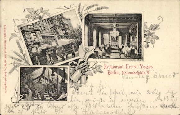 Postcard Berlin Schöneberg, Restaurant Ernst Voges, Nollendorfplatz 9