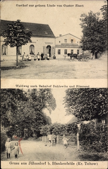 Ak Jühnsdorf in Brandenburg, Gasthof zur grünen Linde, Waldweg nach Bahnhof Dahlewitz, Försterei