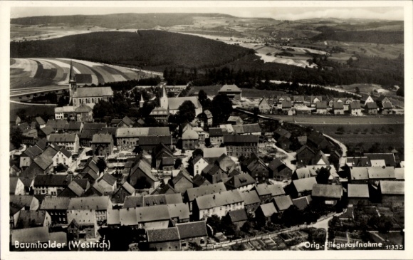 Ak Baumholder in Westrich, luchtfoto van Westrich, huizen en landschap