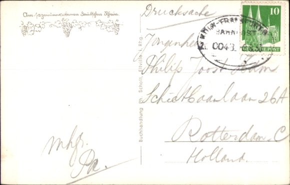 Postcard Eltville am Rhein Hesse, Rhine bank, boat, ship, tree, tower