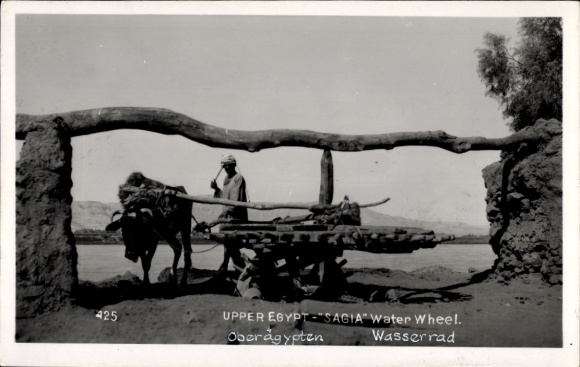 Postcard Egypt, water wheel, water drawer