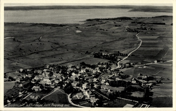 Postcard Rosenheim Upper Bavaria, aerial view of Chiemsee, landscape, airplane perspective