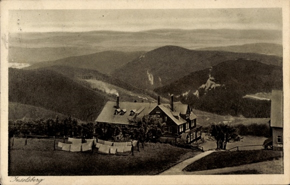 Postcard Brotterode Trusetal in Thuringia, view from the Inselsberg to the village