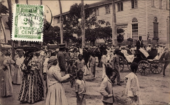 Postcard Paramaribo Suriname, Wedding procession