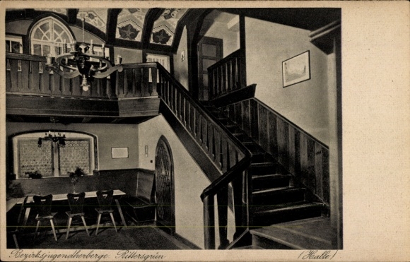 Ak Rittersgrün Breitenbrunn Erzgebirge, jeugdherbergwijk, hal, trap