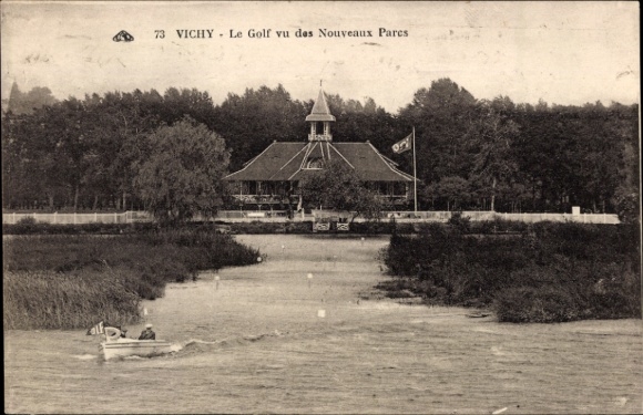 Ak Vichy Allier,  Golfplatz, Wasser, Boot, Bäume, Flagge