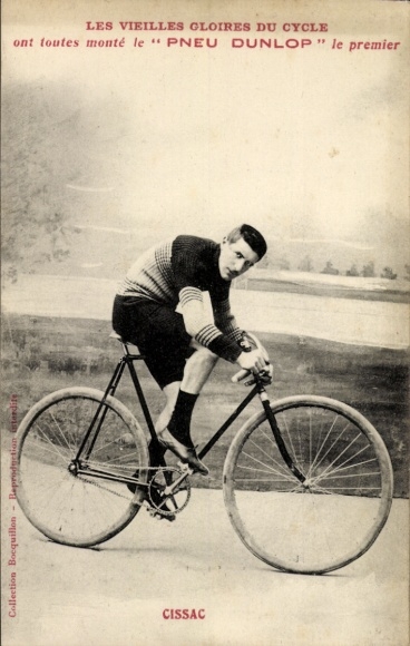 Postcard cyclist Cissac, tire Dunlop, advertising