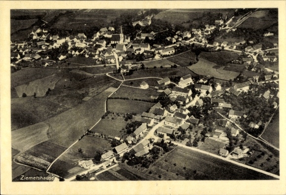 Postcard Ziemetshausen in Swabia, aerial photograph