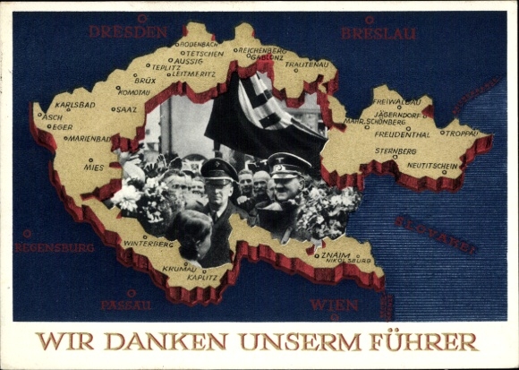 Postal stationery Postcard We thank our Führer, Sudetenland, Bohemia, Moravia, Hitler