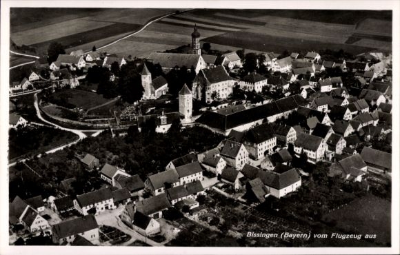 Postcard Bissingen in Swabia Bavaria, aerial photograph