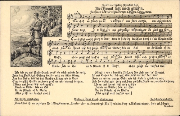 Song Postcard Soph, Hans, Erzgebirge dialect 1, Mei Hamit greets me