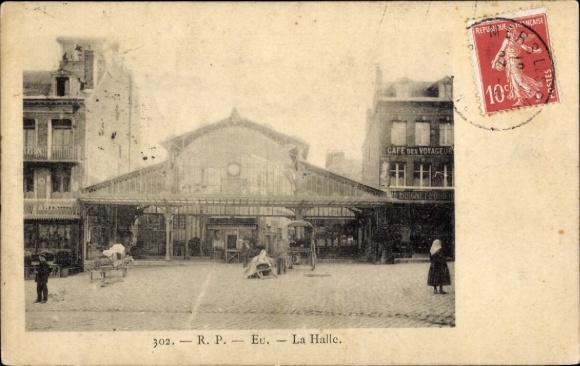 Postcard Eu Seine Maritime, Hall, Café des Voyage