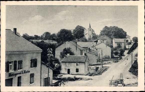 PC Ittersdorf Wallerfang in Saarland, partial view, street section, butcher&#39;s shop