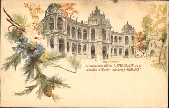 Ganzsachen Litho Budapest Ungarn, Exposition millenaire, Cour Style Renaissance