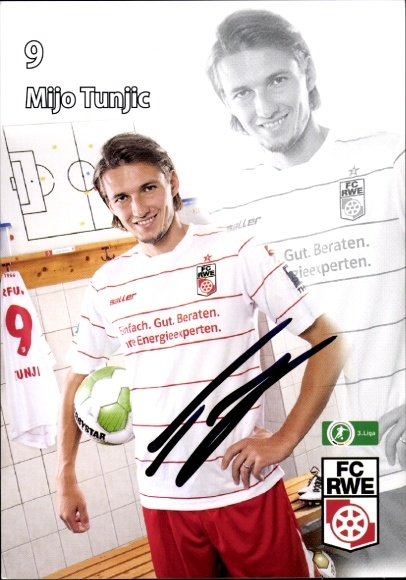 Autograph card footballer Mijo Tunjic, FC Rot-Weiß Erfurt, autograph