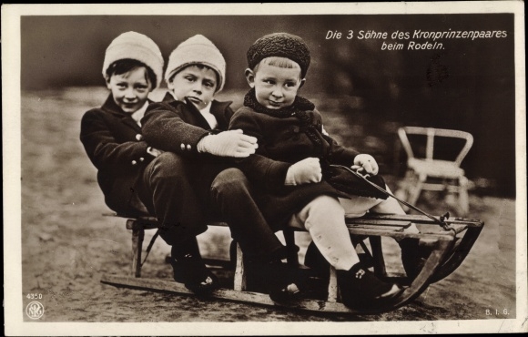 Ak Die 3 Söhne des Kronprinzenpaares beim Rodeln, NPG 4360