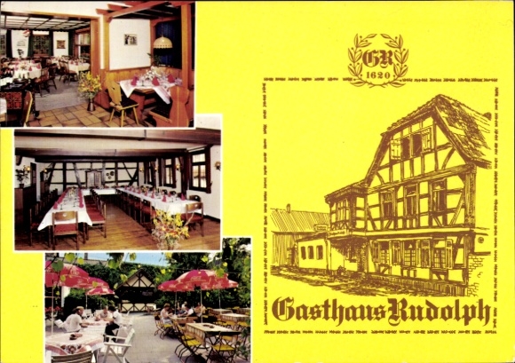 Postcard Niederhofheim Liederbach am Taunus, Gasthaus Rudolph, half-timbered house, terrace, guest room