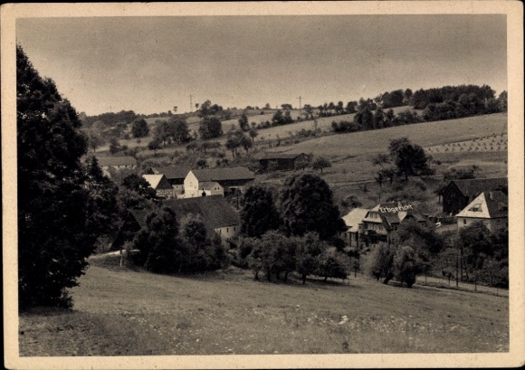 Ak Bad Gottleuba in Saksen, landschap met heuvels, gebouwen, bomen, donkere lucht