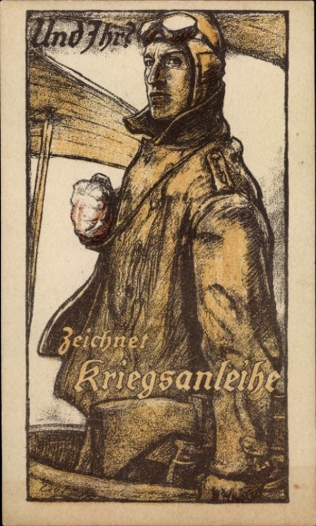 Artist Postcard Erler, And you? Draws war bonds, pilot, military aircraft