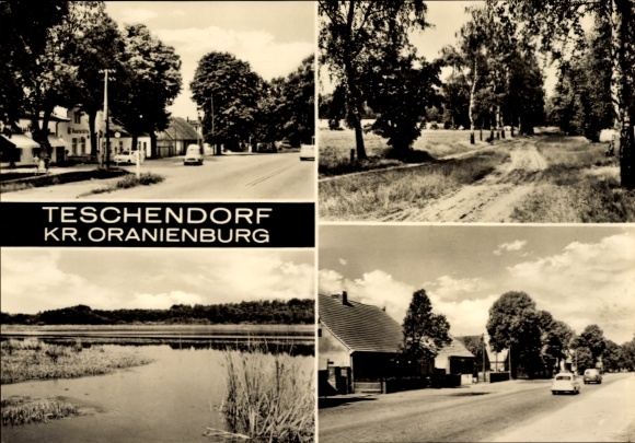 Postcard Teschendorf Löwenberger Land Brandenburg, street section, lake view