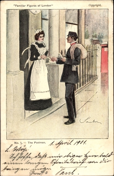 Artist PC Familiar Figures of London, The Postman, postman, maid