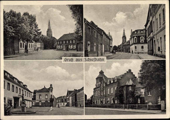 Postcard Schiefbahn Willich am Niederrhein, street section, church