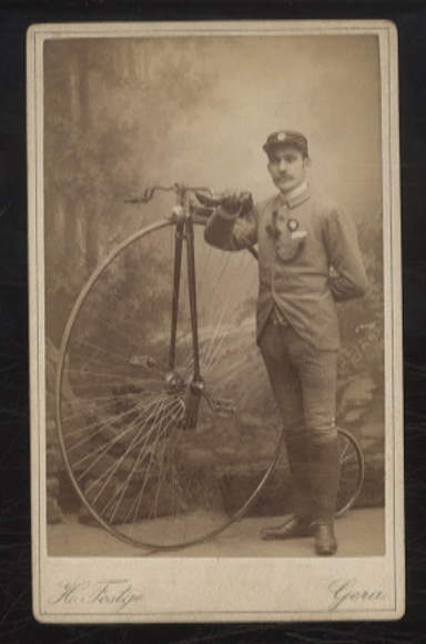 CdV portrait Man with Penny Farthing