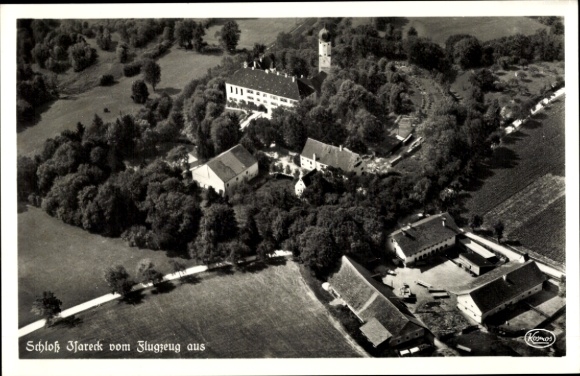 Postcard Isareck Wang in Upper Bavaria, Isareck Castle, aerial photograph