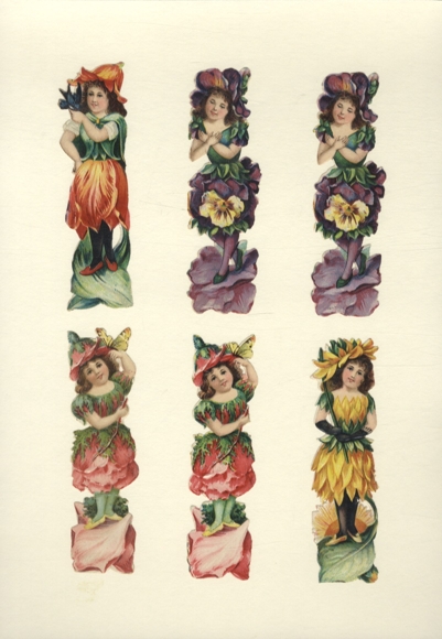 6 Oblaten Blumenmädchen, Größe je ca. 11 x 3 cm