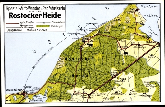 Maps Postcard Rostock, Rostock Heath, Graal Müritz, Warnemünde, Ribnitz, Saaler Bodden