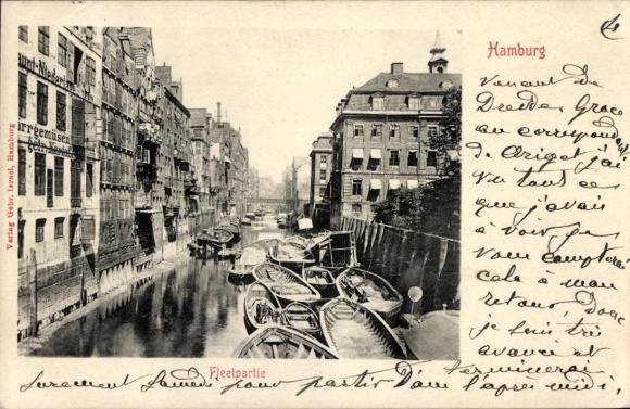 Postcard Hamburg Altona Neumühlen Oevelgönne, black and white photograph of a canal in old town...