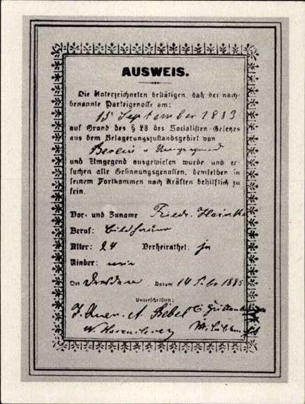 Collective picture history of the German labor movement, 18 card of a persecuted social democrat