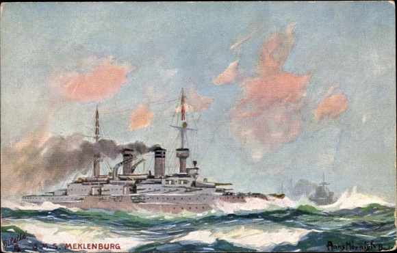 Artist PC Hörnick, Hans, German warship, SMS Mecklenburg, Tuck 234 B