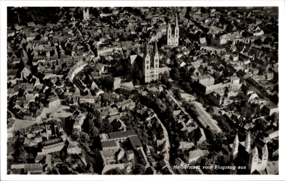 Postcard Halberstadt in Saxony Anhalt, aerial photograph