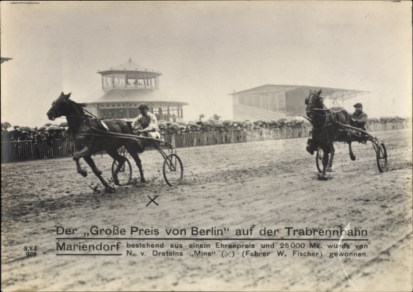 Gigantische ansichtkaart Berlijn Tempelhof Mariendorf, Grand Prix van Berlijn, drafbaan, W. Fischer, de mijne