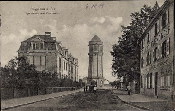 Postcard Haguenau Haguenau in Alsace Bas Rhin, high school, water tower, brewery