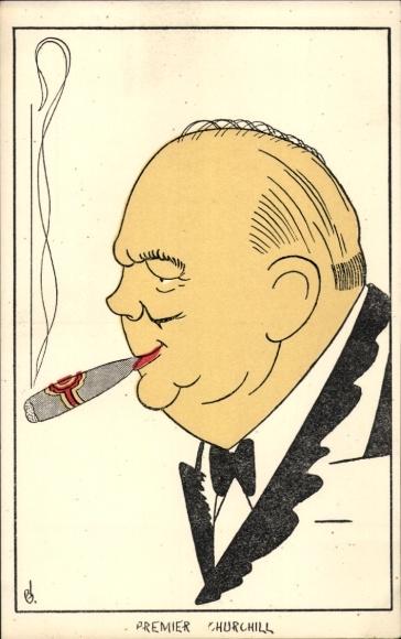 Artist Postcard Prime Minister Winston Churchill, caricature, cigar