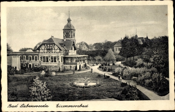 Ak Bad Liebenwerda in Brandenburg, Eisenmoorbad, Kurhaus, Gartenanlage