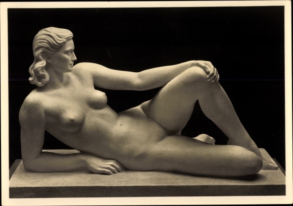 Postcard plastic The wave by Fritz Klimsch, female nude, HdK 427, Photo Hoffmann