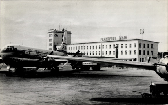 Postcard Frankfurt am Main, Airport, Airplane Pan American World Airways