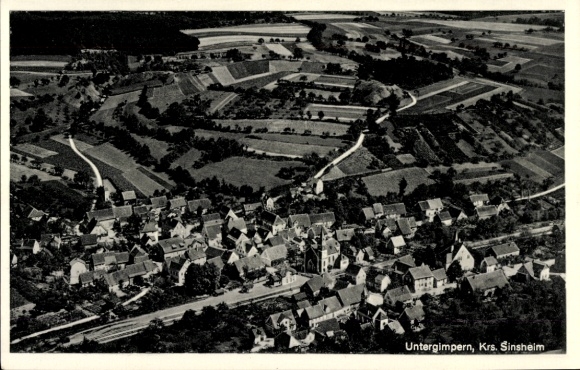 Postcard Untergimpern Neckarbischofsheim Baden, total view of the village, aerial photograph