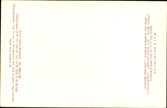 Postcard Actress Maly Delschaft, DEFA, Affaire Blum, The Sonnenbrucks