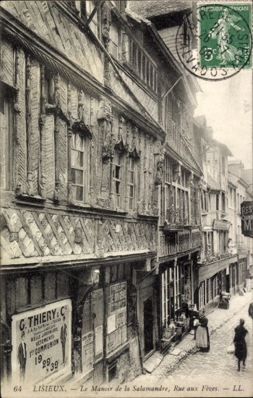 Ak Lisieux Calvados, Le Manoir de la Salamandre, Rue aux Feves