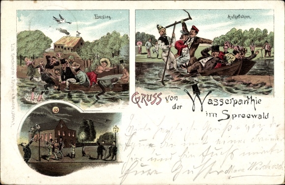 Maanlicht Litho Spreewald, boottocht, binnenkomst, omhoog gereden