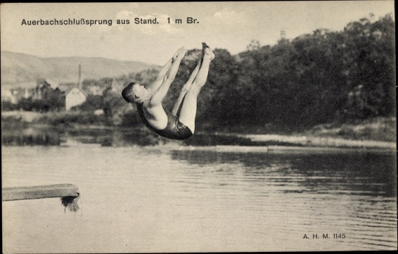 Ak Auerbachschlußsprung aus Stand 1 m Brett, Turmspringer, Kunstspringer