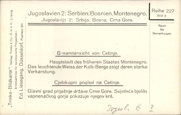 Postcard Цетиње Cetinje Montenegro, general view, limestone mountains