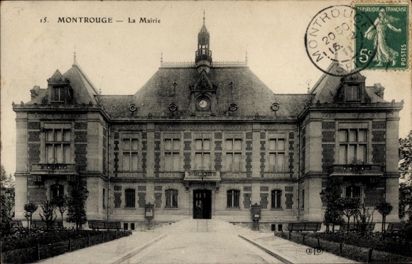 PC Montrouge Hauts de Seine, Historic Building, La Mairie, postmark, French address